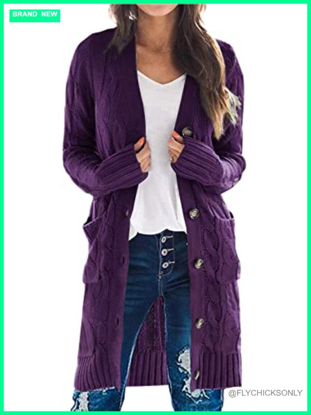 Cable Knit Button Long Cardigan Sweater with Pockets